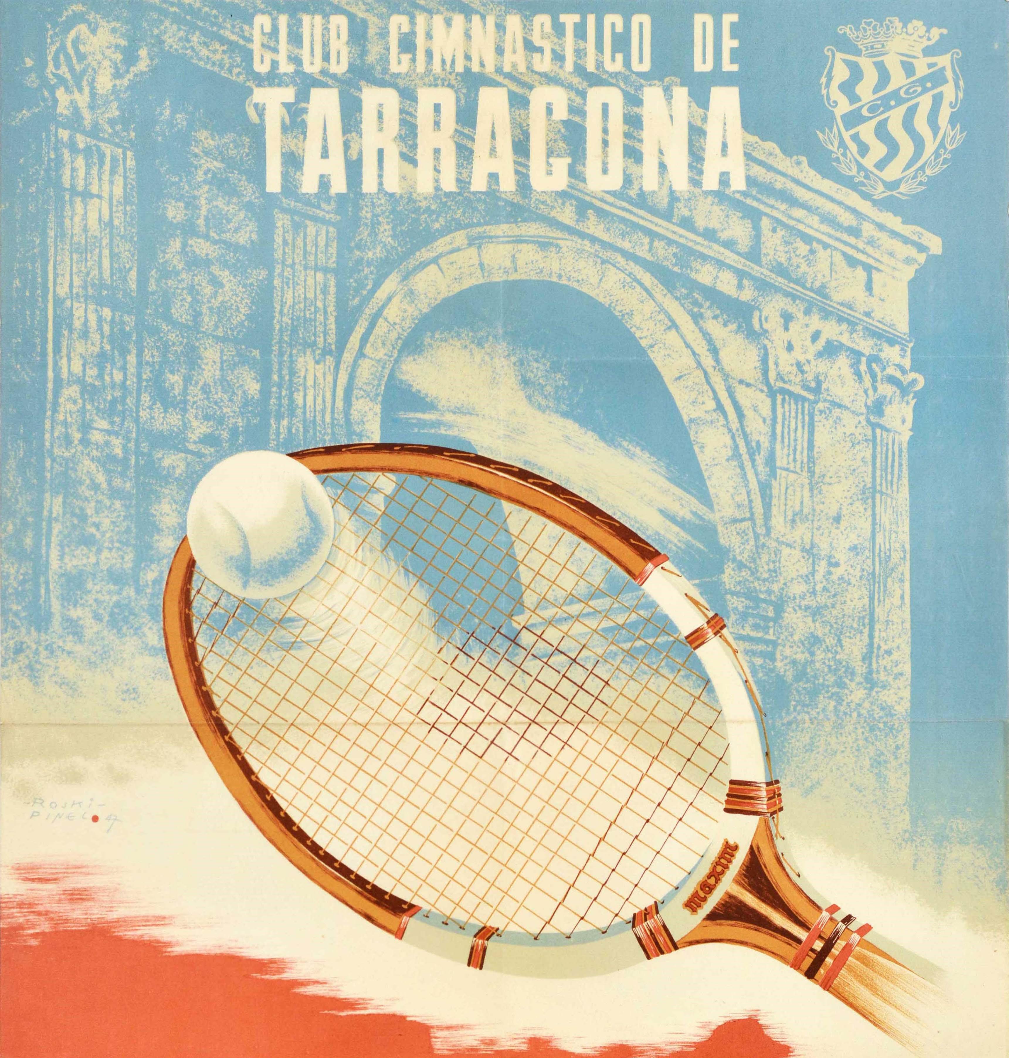 Original Vintage Tennis Poster Gymnastic Club Tarragona Agustin Pujol Cup Sport In Good Condition In London, GB