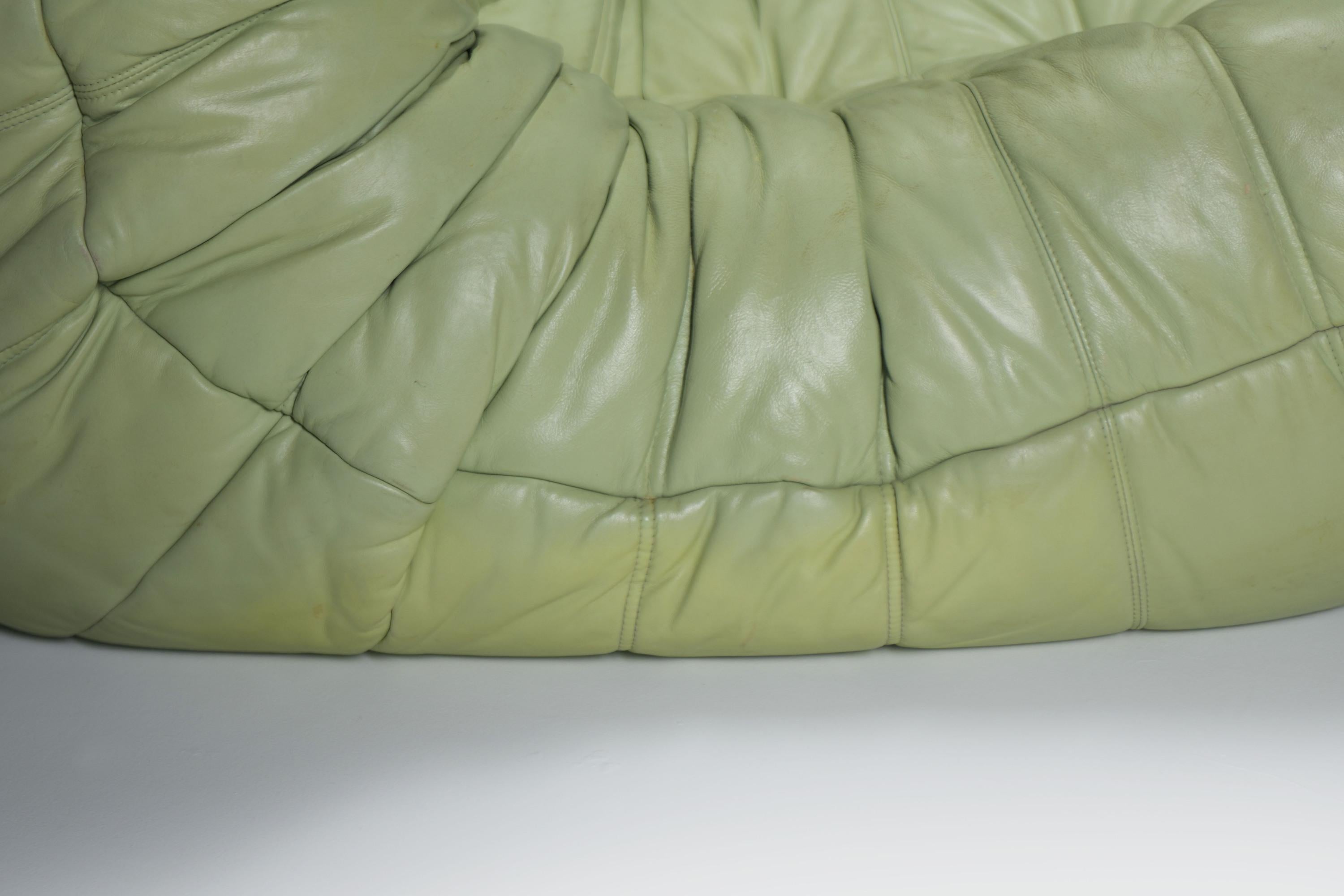 Leather Original vintage Togo from 1978 in mint green by Michel Ducaroy for Ligne Roset.