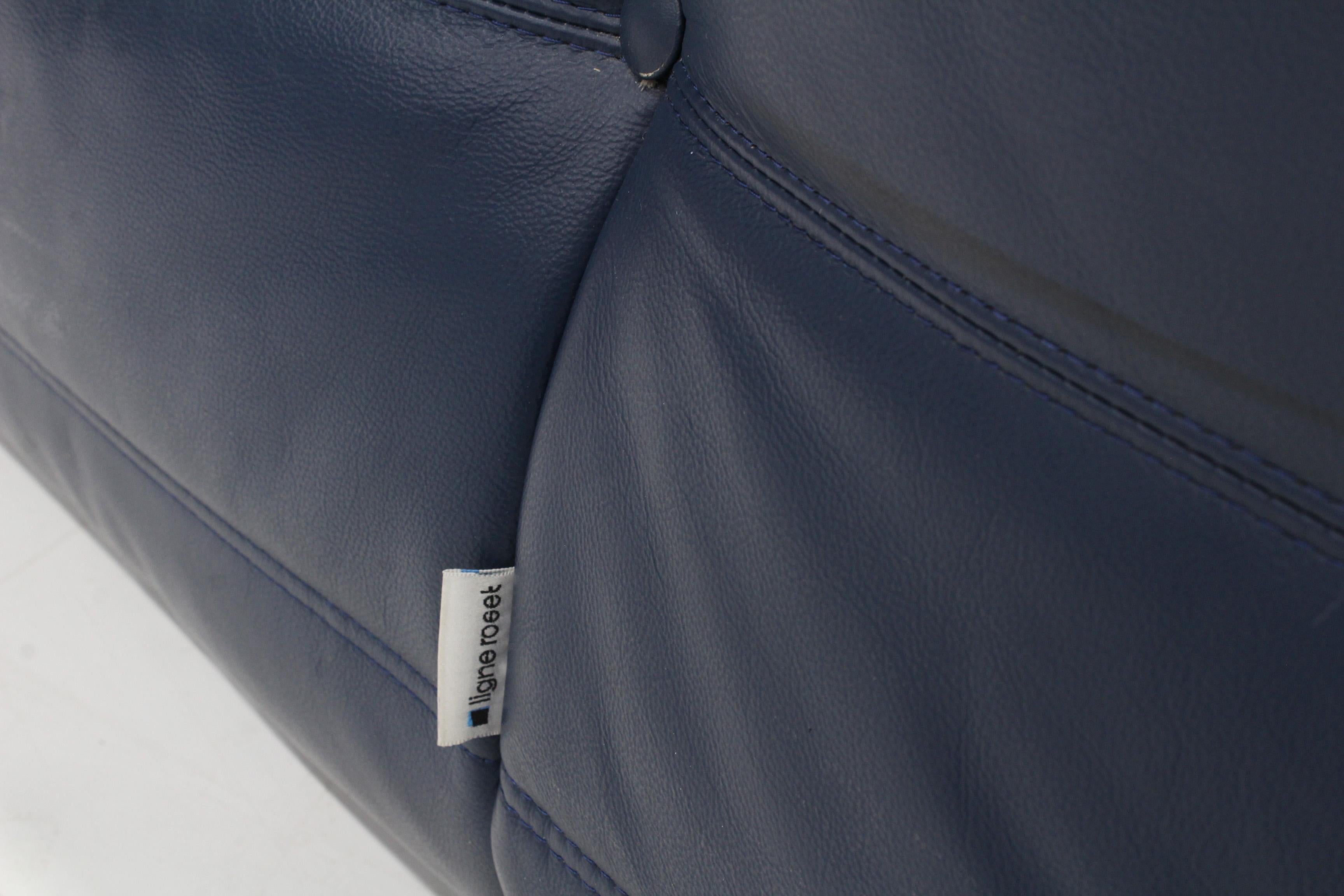 French Original Vintage Togo ligne Roset 3 seater sofa in blue leather