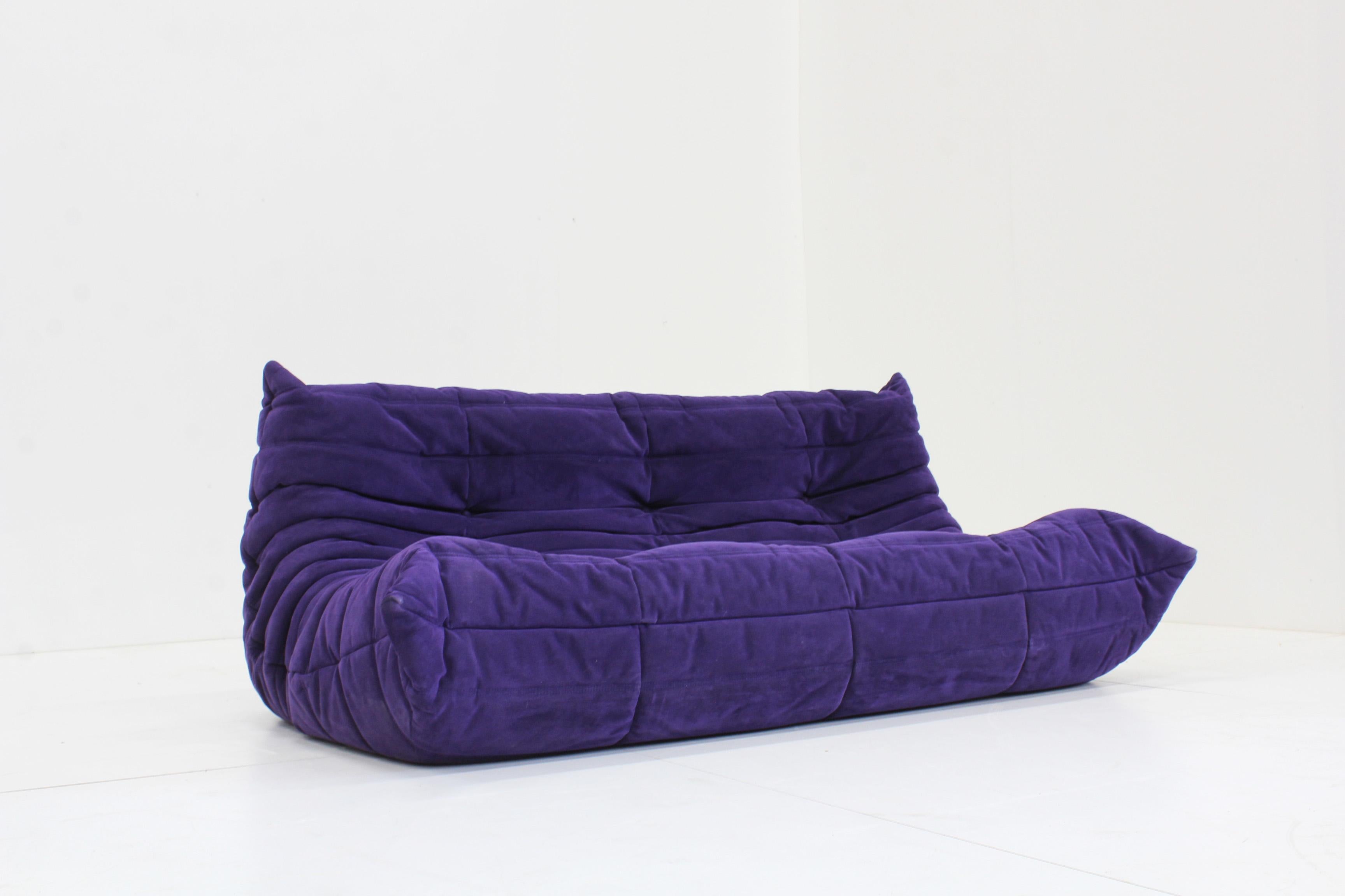 Original Vintage Togo ligne Roset 3 seater sofa purple alacantra  1
