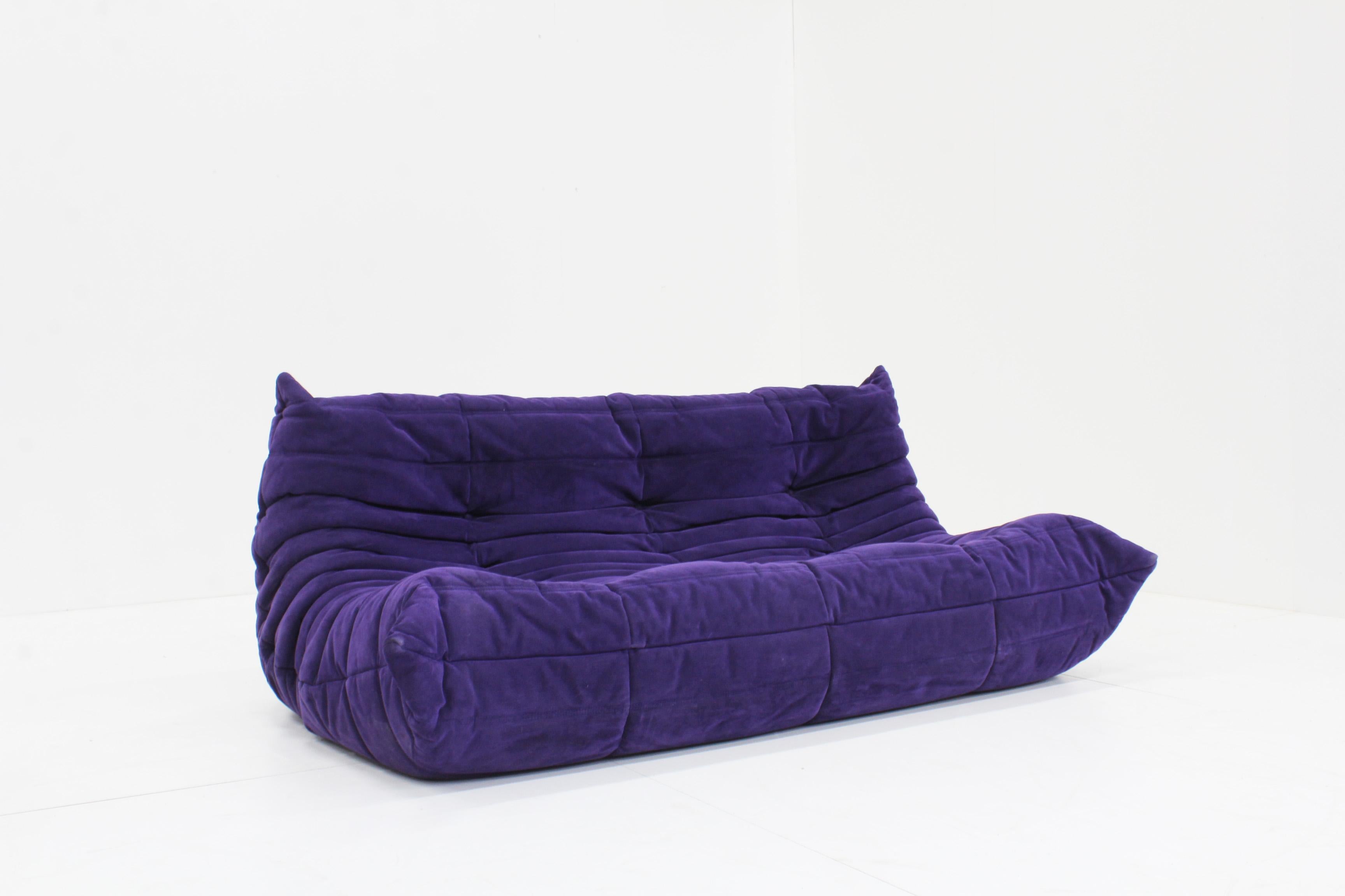 Original Vintage Togo ligne Roset 3 seater sofa purple alacantra  5