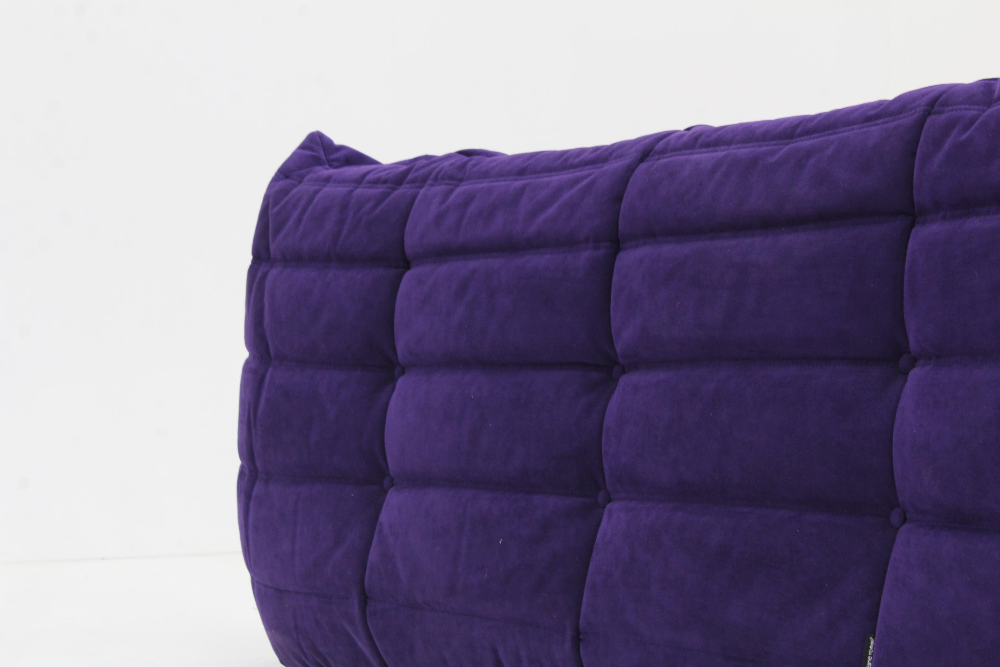 French Original Vintage Togo ligne Roset 3 seater sofa purple alacantra 