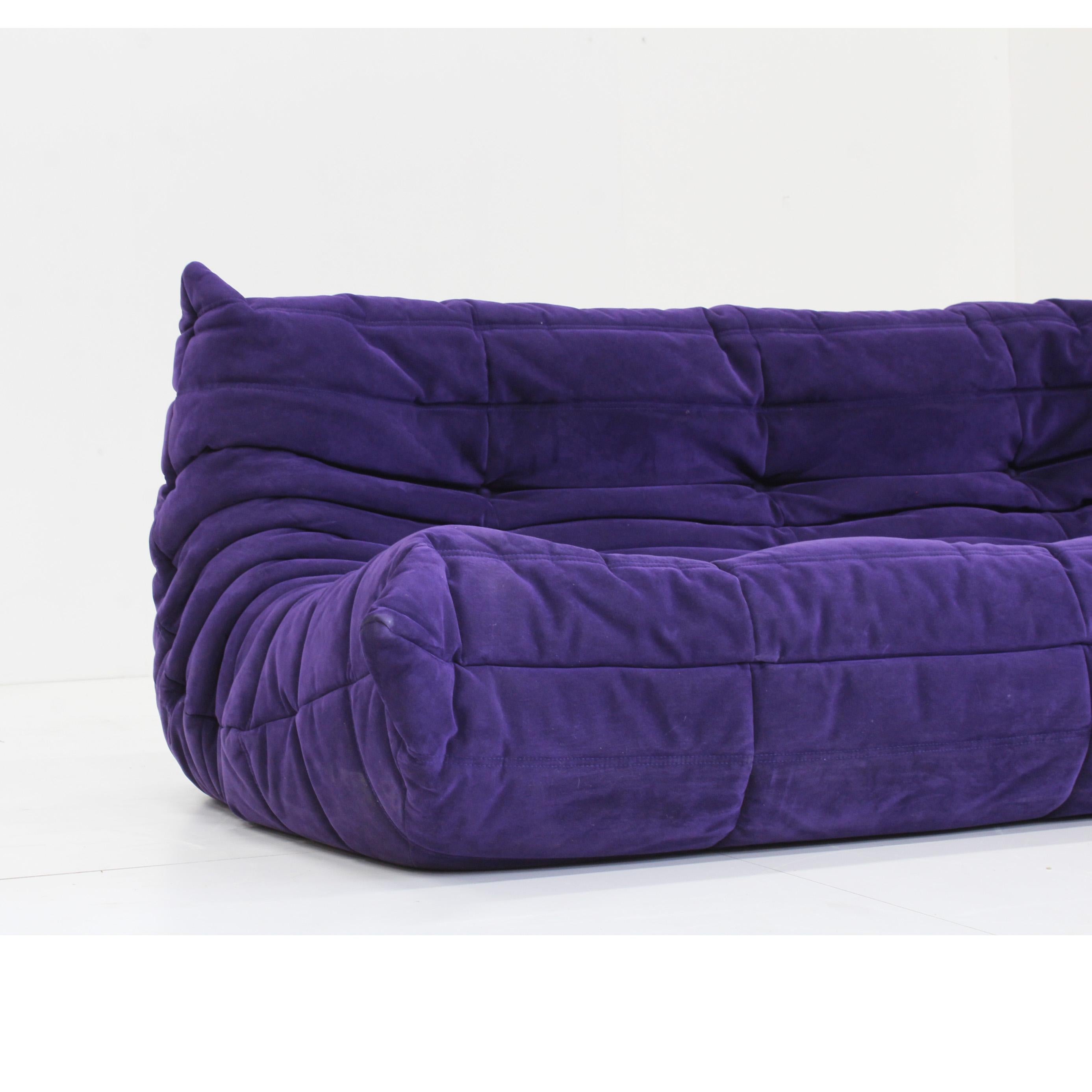 Fabric Original Vintage Togo ligne Roset 3 seater sofa purple alacantra 