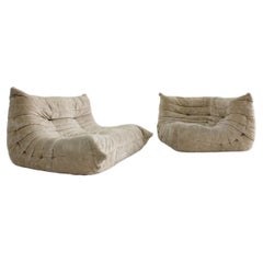 Original Vintage Togo Ligne Roset Sofa Set Beige Velvet Michel Ducaroy