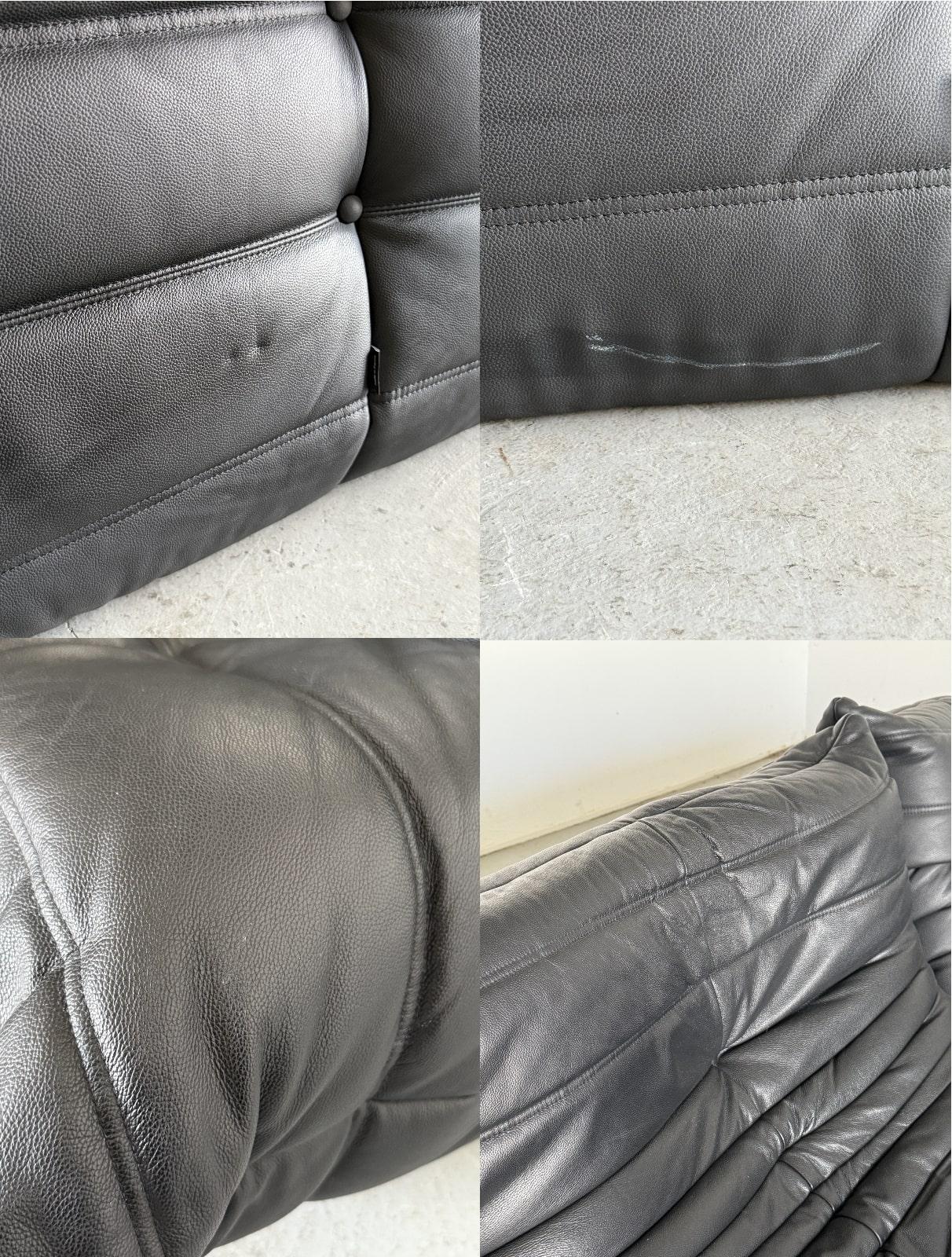 Original Vintage Togo Modular Sofa in schwarzem Leder, Michel Ducaroy, Michele Roset im Angebot 5