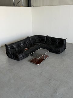 Original Vintage Togo Modular Sofa in Black Leather, Michel Ducaroy, Ligne Roset