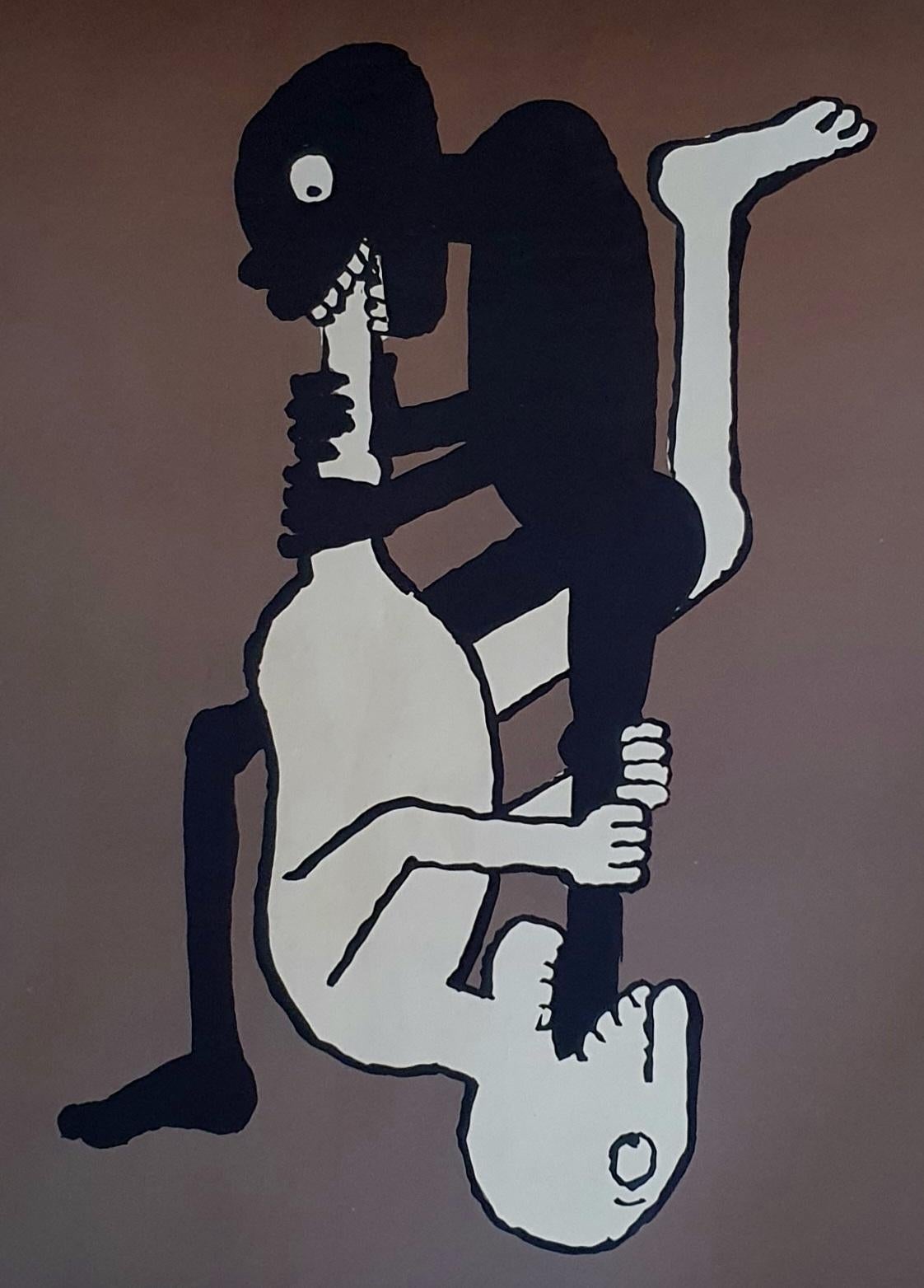 Mid-20th Century Original vintage Tomi Ungerer poster ´Black power/white power´ 1967 For Sale