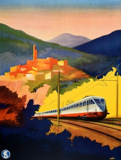 Affiche rétro originale de voyage, Italie, État des chemins de fer, fonctionne à nouveau