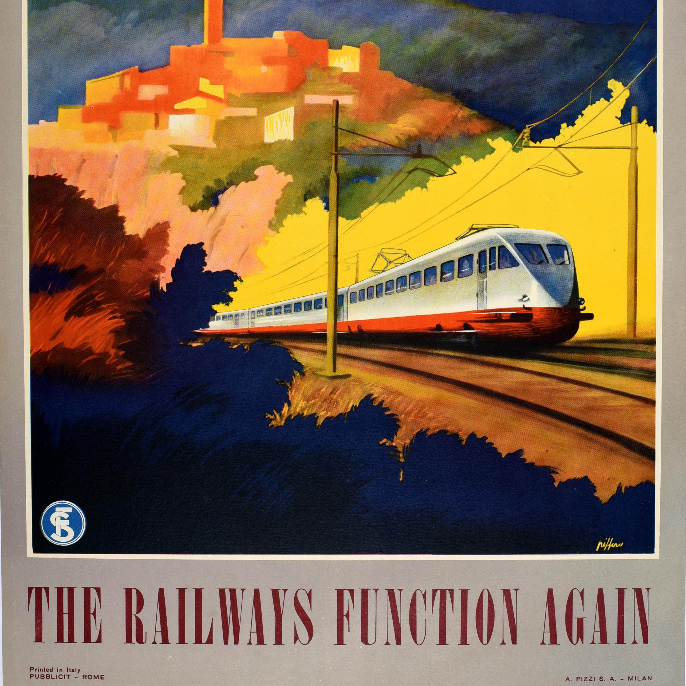 Mid-20th Century Original Vintage Train Poster Travel Italy Italian State Railways Function Again For Sale
