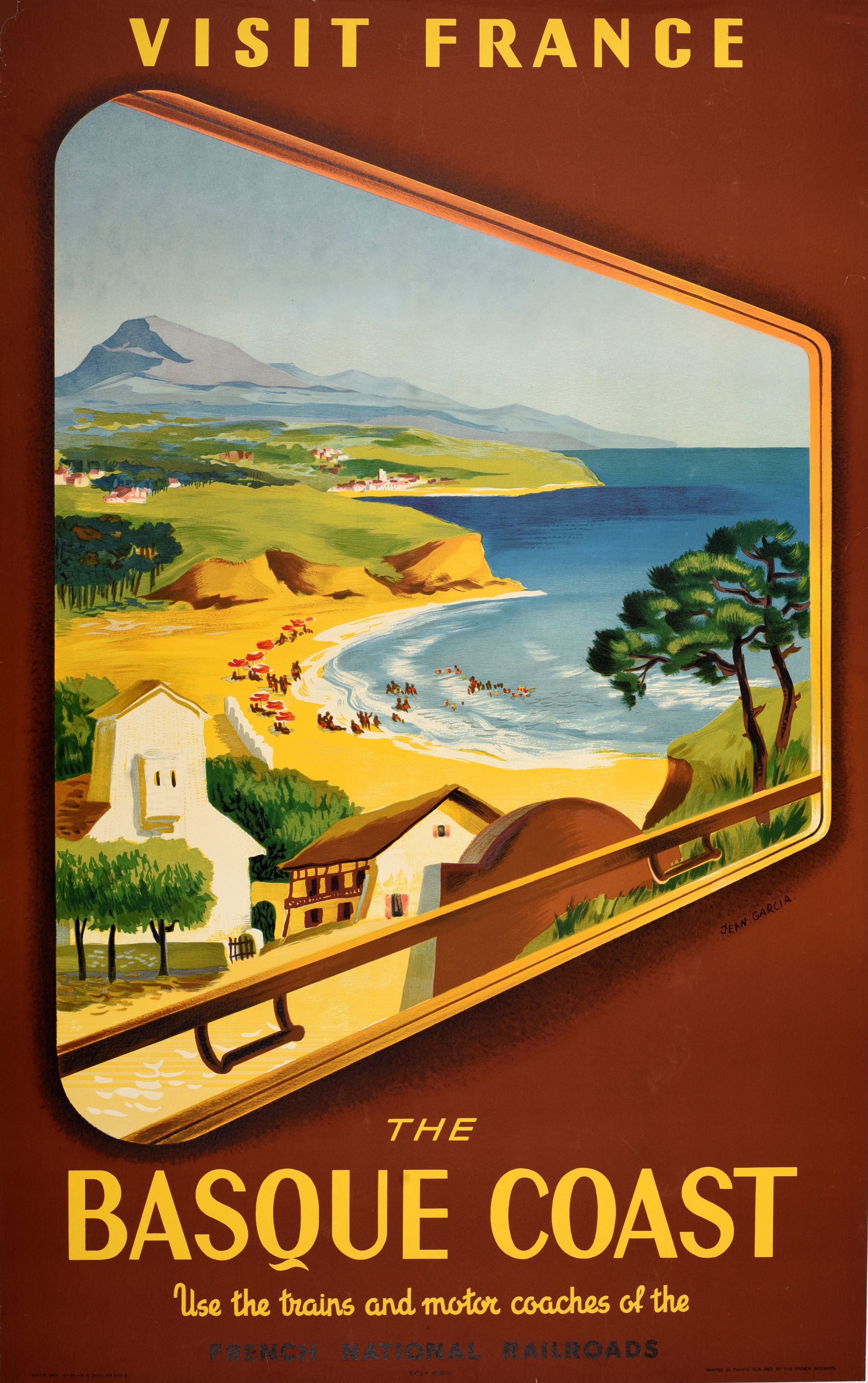 Original Vintage Train Travel Advertising Poster Basque Coast Visit France SNCF