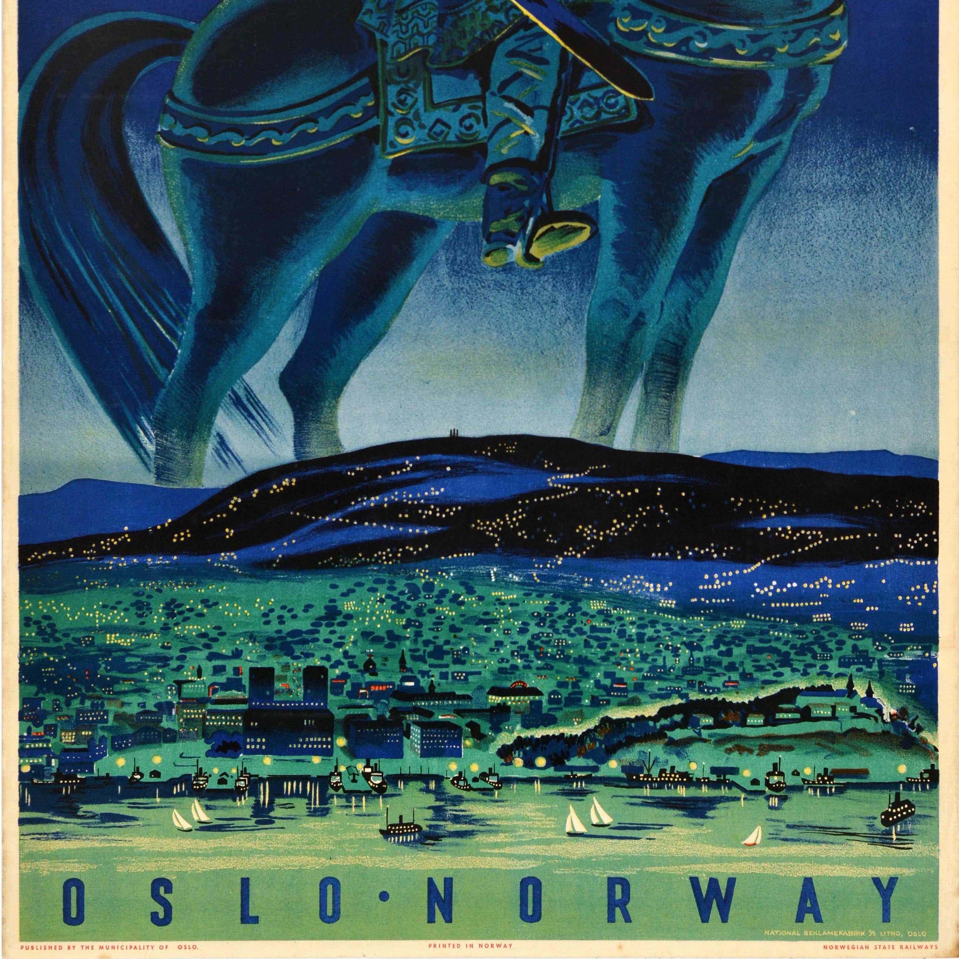 Poster originale di viaggio in treno d'epoca 900 anni Re Vichingo Cavallo Norvegia Ferrovia In condizioni buone in vendita a London, GB