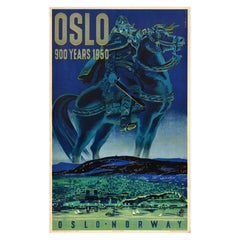 Original Vintage Train Travel Poster 900 Years Viking King Horse Norway Railway