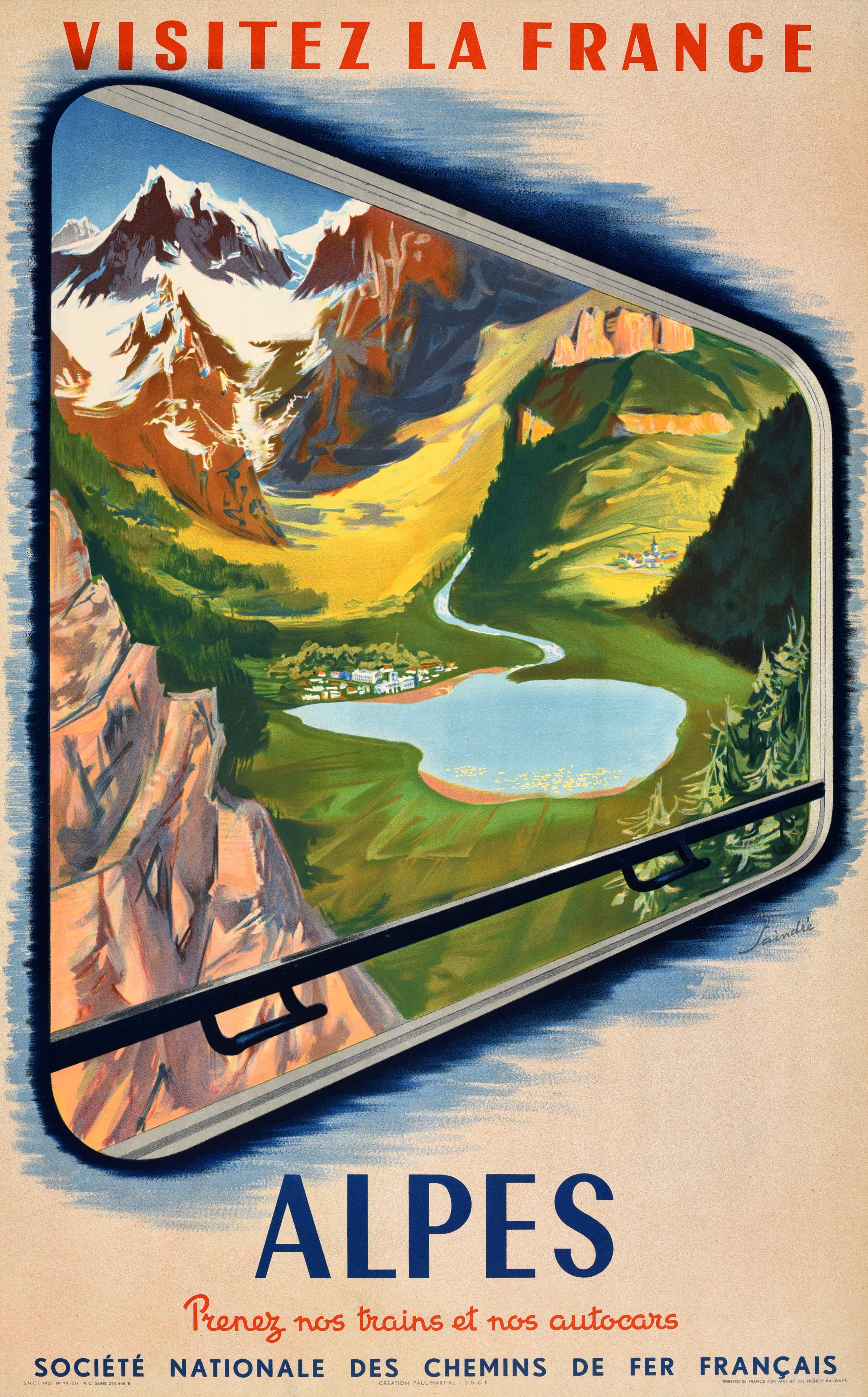 Original Vintage Train Travel Poster Alpes SNCF French Railway Saindre Alps