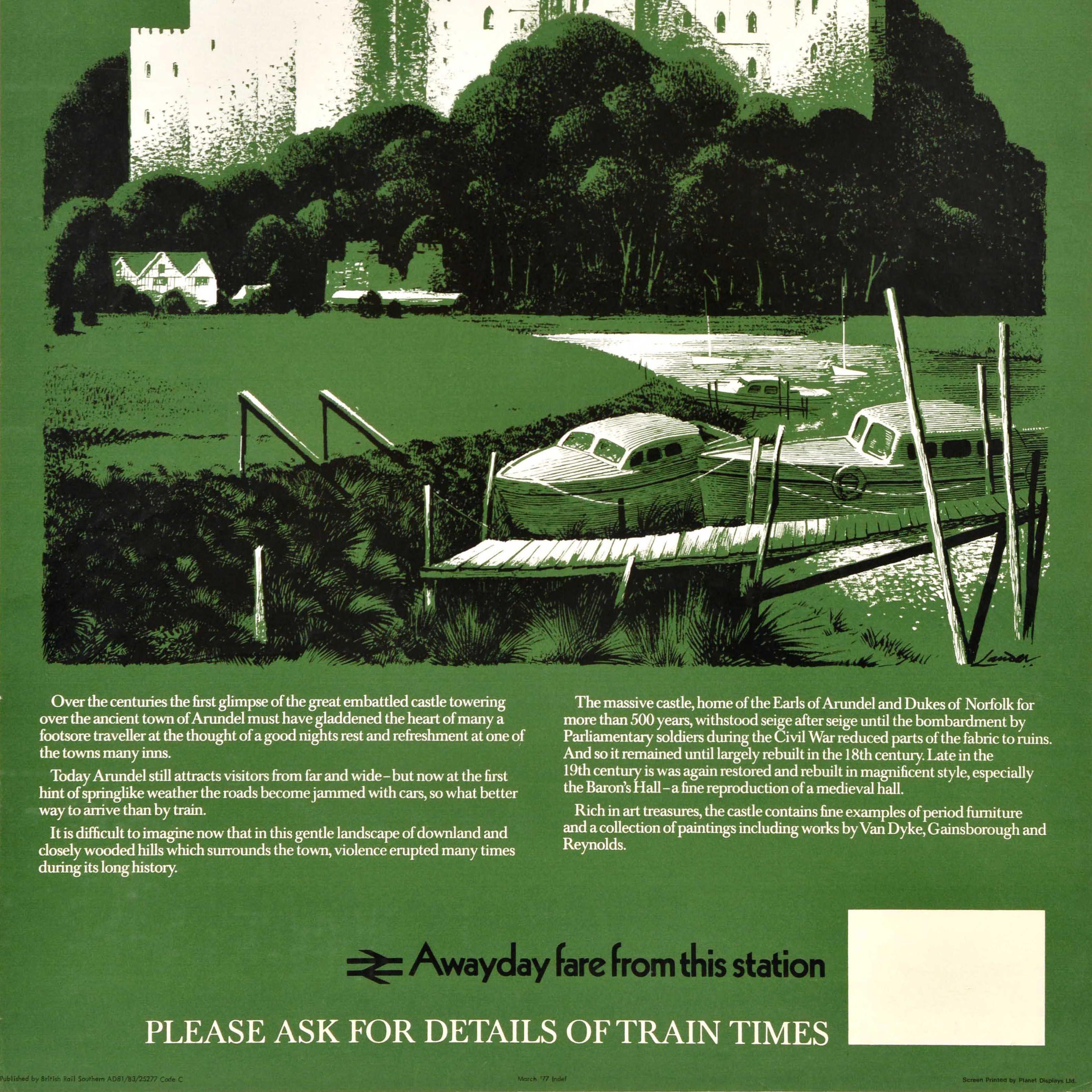 Late 20th Century Original Vintage Train Travel Poster Arundel Castle British Rail Reginald Lander For Sale