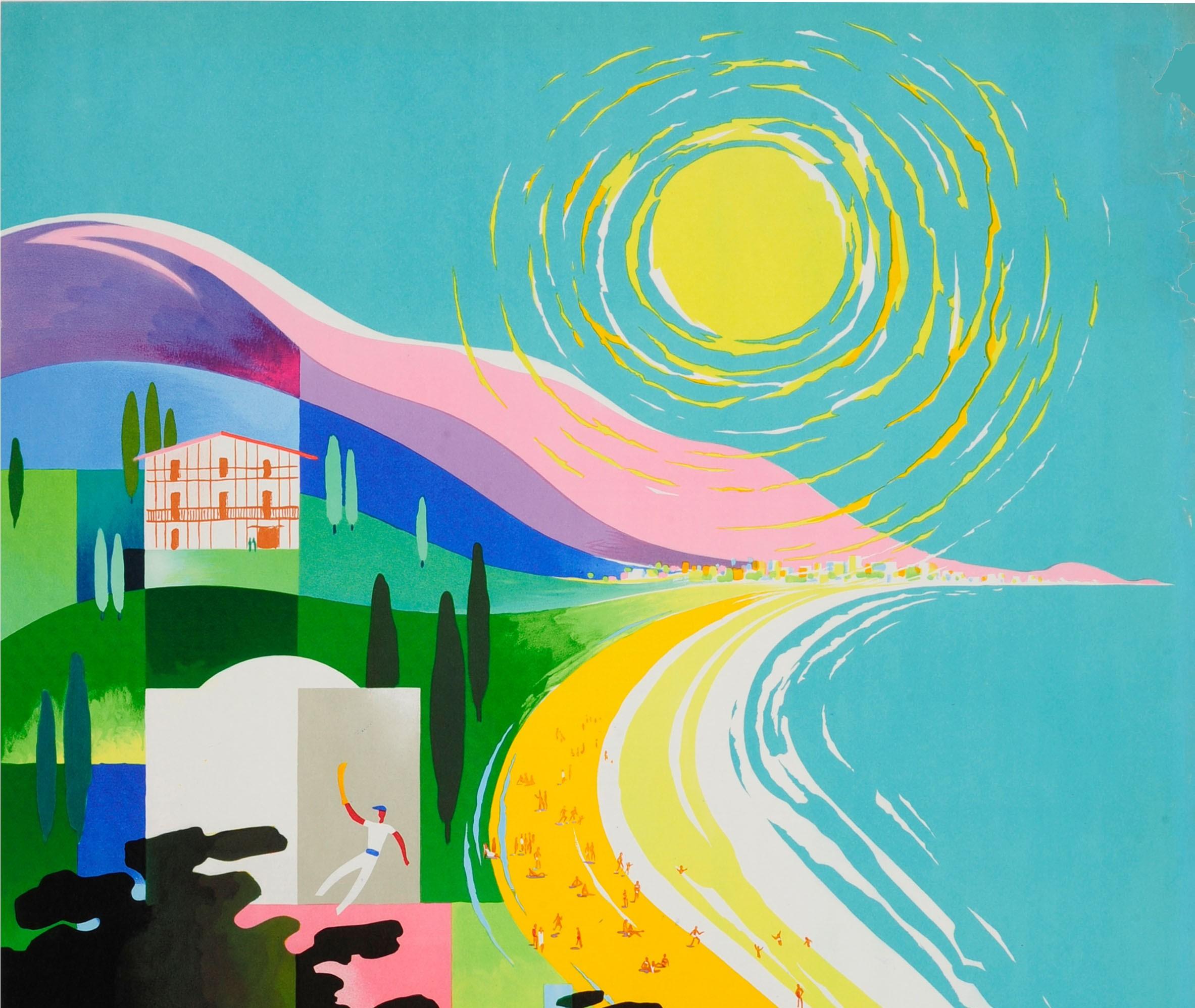 Original vintage travel advertising poster issued by French Railways SNCF to promote its services to the south of France - Go by train to the Basque Coast - featuring a colourful design by Jean Jacquelin (1905-1989) depicting a stylised view over