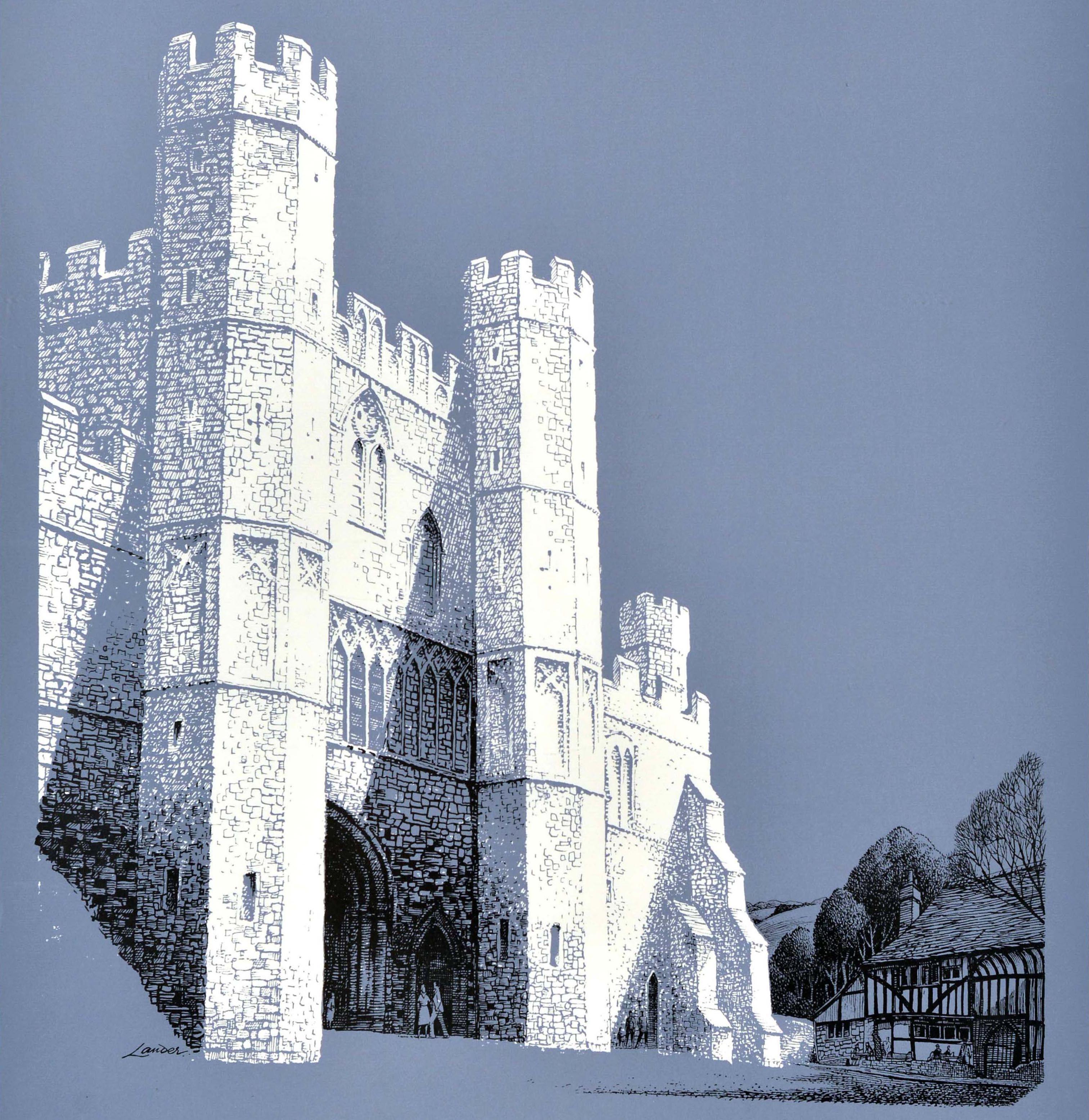 Originelles Zugreiseplakat - Visit Battle - mit einem Werk des bekannten Werbegrafikers und Plakatdesigners Reginald Montague Lander (1913-1980), das Menschen zeigt, die die teilweise zerstörte historische Abtei Battle Abbey in Sussex besuchen, die