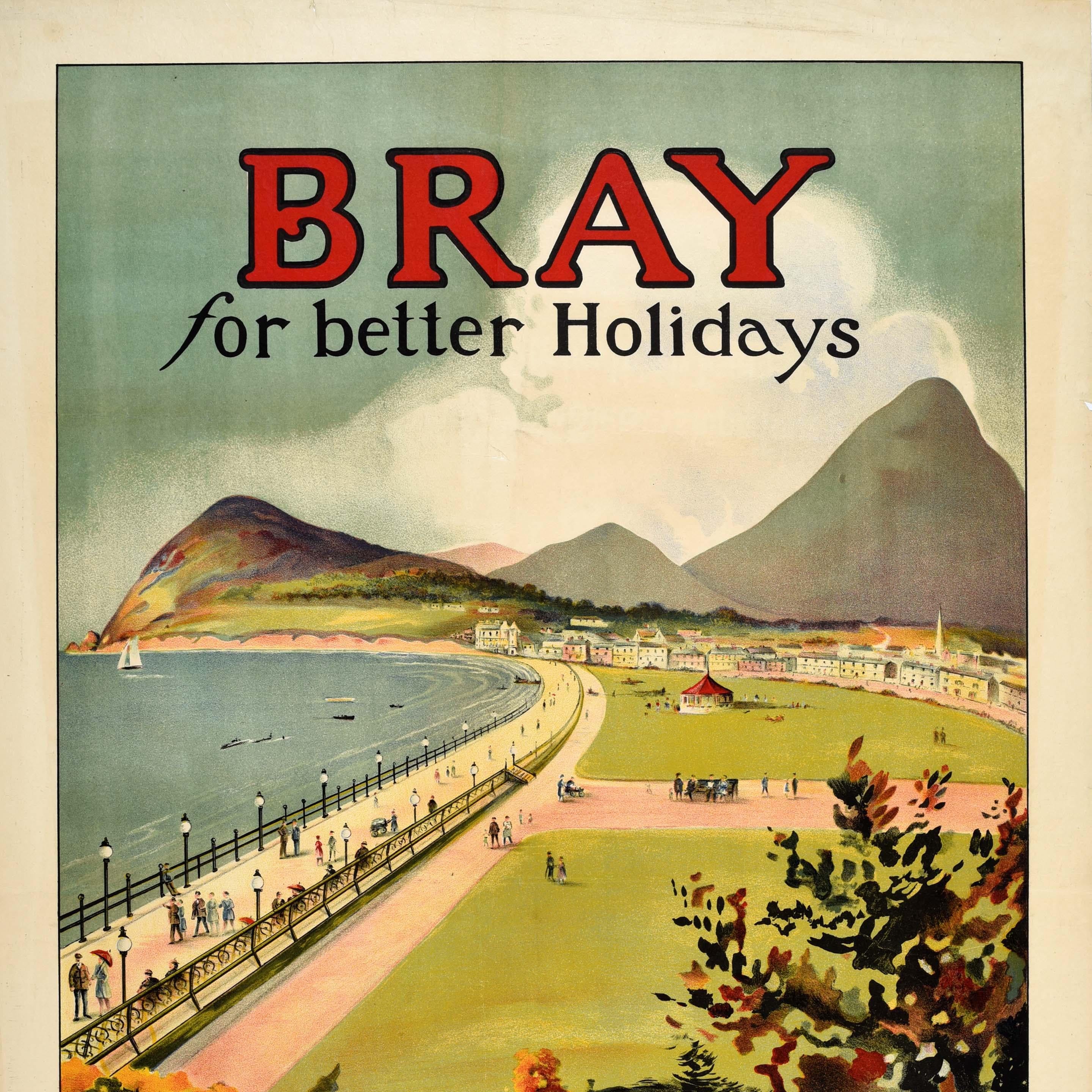 Irish Original Vintage Train Travel Poster Bray County Wicklow Ireland Better Holidays For Sale