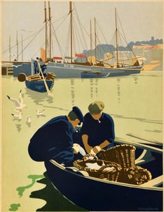 Original Vintage Train Travel Poster Brixham Great Western Railway GWR Devon