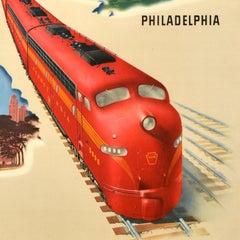 Original Vintage Train Travel Poster Broadway Limited Pennsylvania Railroad USA
