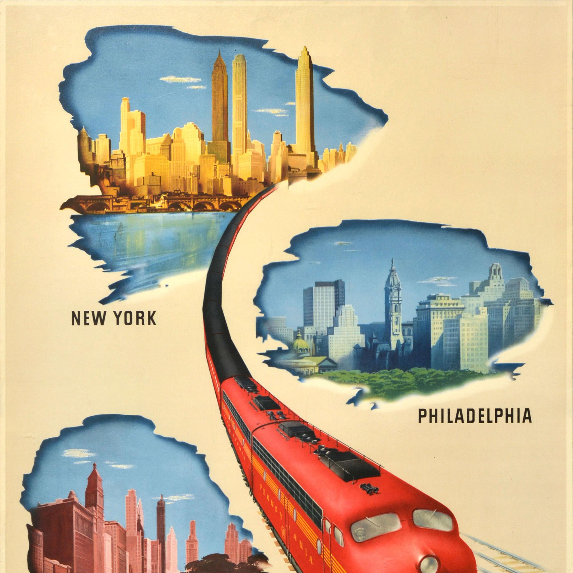 Original Vintage-Vintage-Flug-Reiseplakat Broadway Limited Pennsylvania Railroad USA (amerikanisch) im Angebot