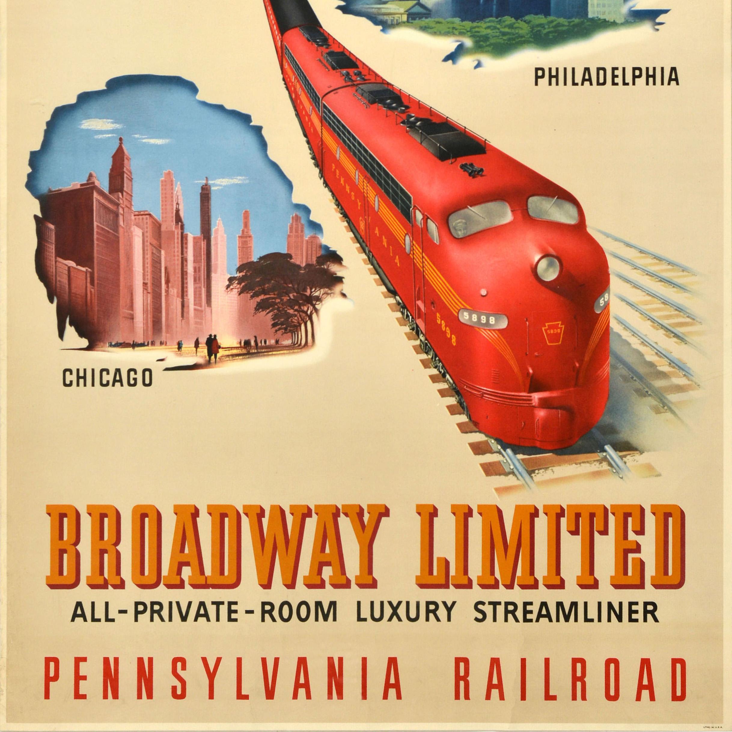 Original Vintage-Vintage-Flug-Reiseplakat Broadway Limited Pennsylvania Railroad USA im Zustand „Gut“ im Angebot in London, GB