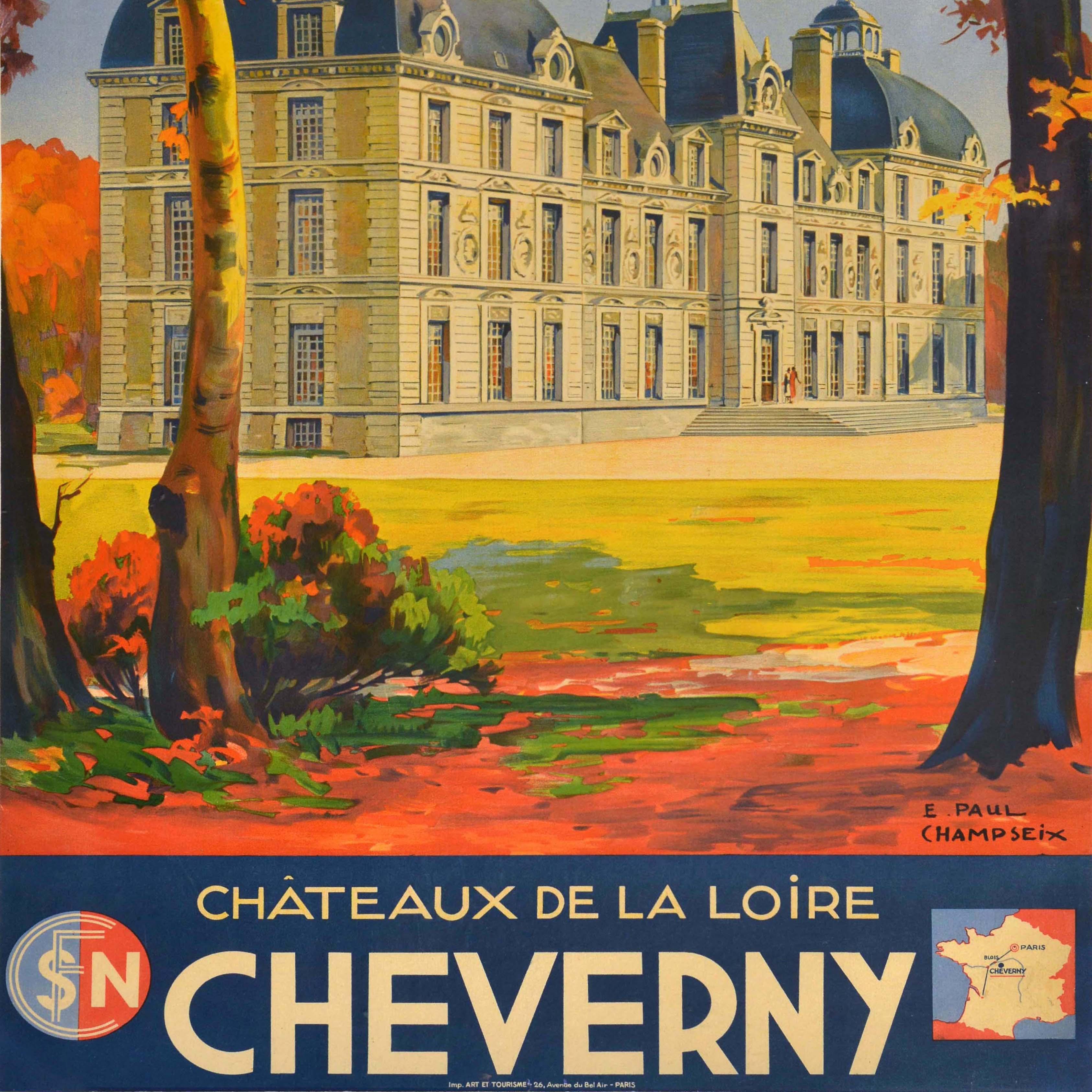 Original Vintage Zugfahrt Poster Cheverny Loire Tal Schlösser Frankreich SNCF im Zustand „Gut“ im Angebot in London, GB