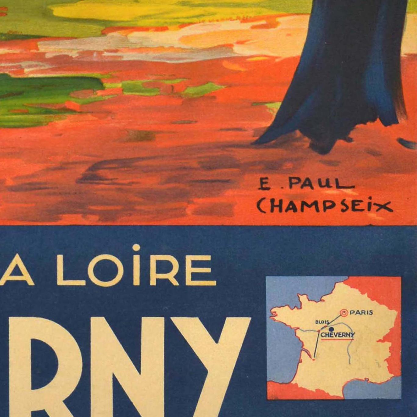 Original Vintage Zugfahrt Poster Cheverny Loire Tal Schlösser Frankreich SNCF (Mitte des 20. Jahrhunderts) im Angebot