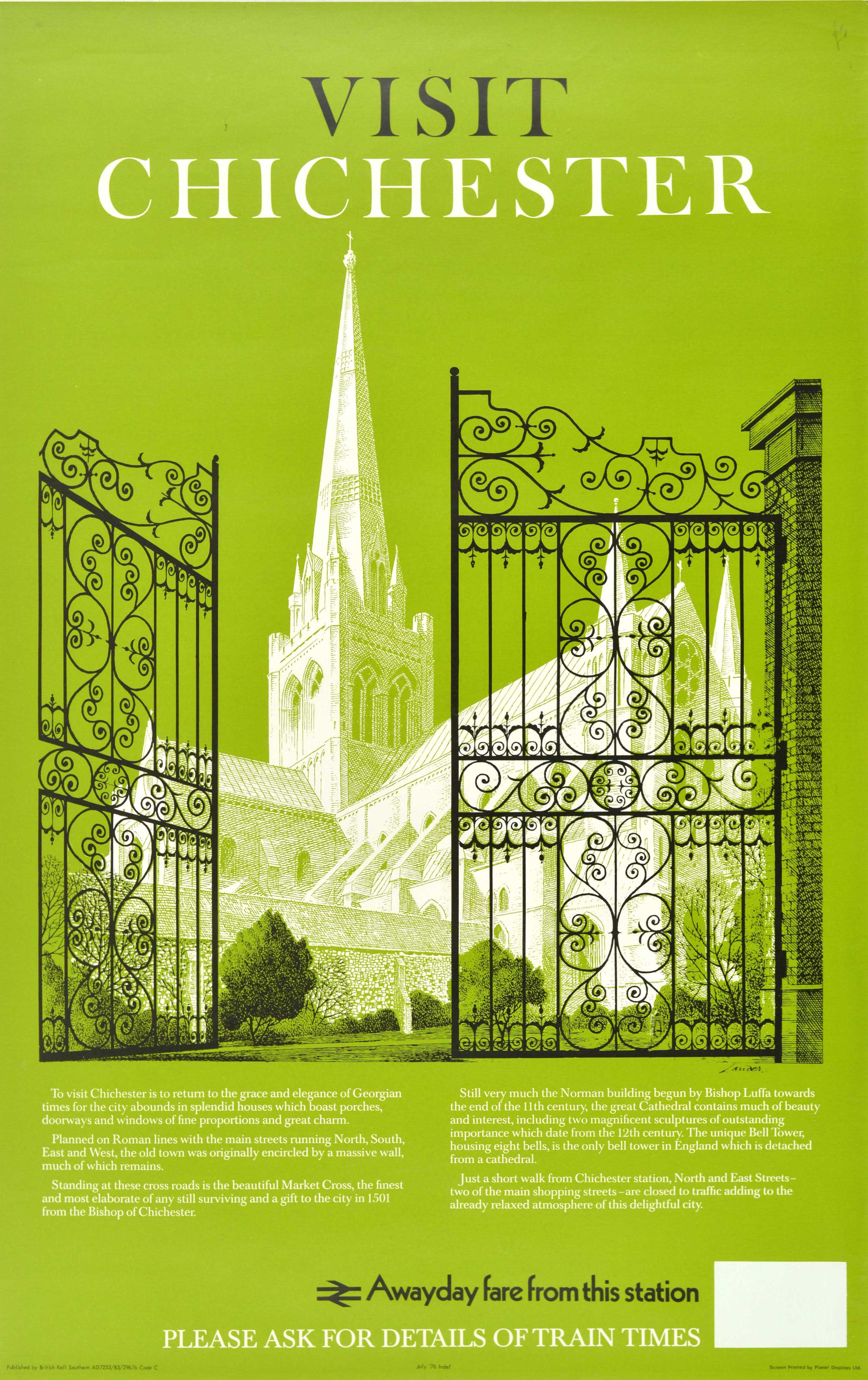 Poster originale d'epoca per il viaggio in treno Chichester British Railways Lander in vendita