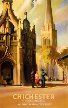 Original Vintage Zugfahrt Poster Chichester British Railways West Sussex