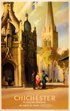 Original Vintage Zugfahrt Poster Chichester British Railways West Sussex