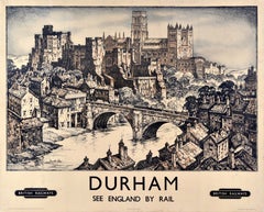 Original Vintage Train Travel Poster Durham British Railways Kenneth Steel