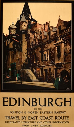 Original Vintage Train Travel Poster Edinburgh LNER Railway Scotland East Coast
