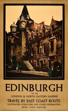 Original Vintage Train Travel Poster Edinburgh LNER Railway Scotland East Coast