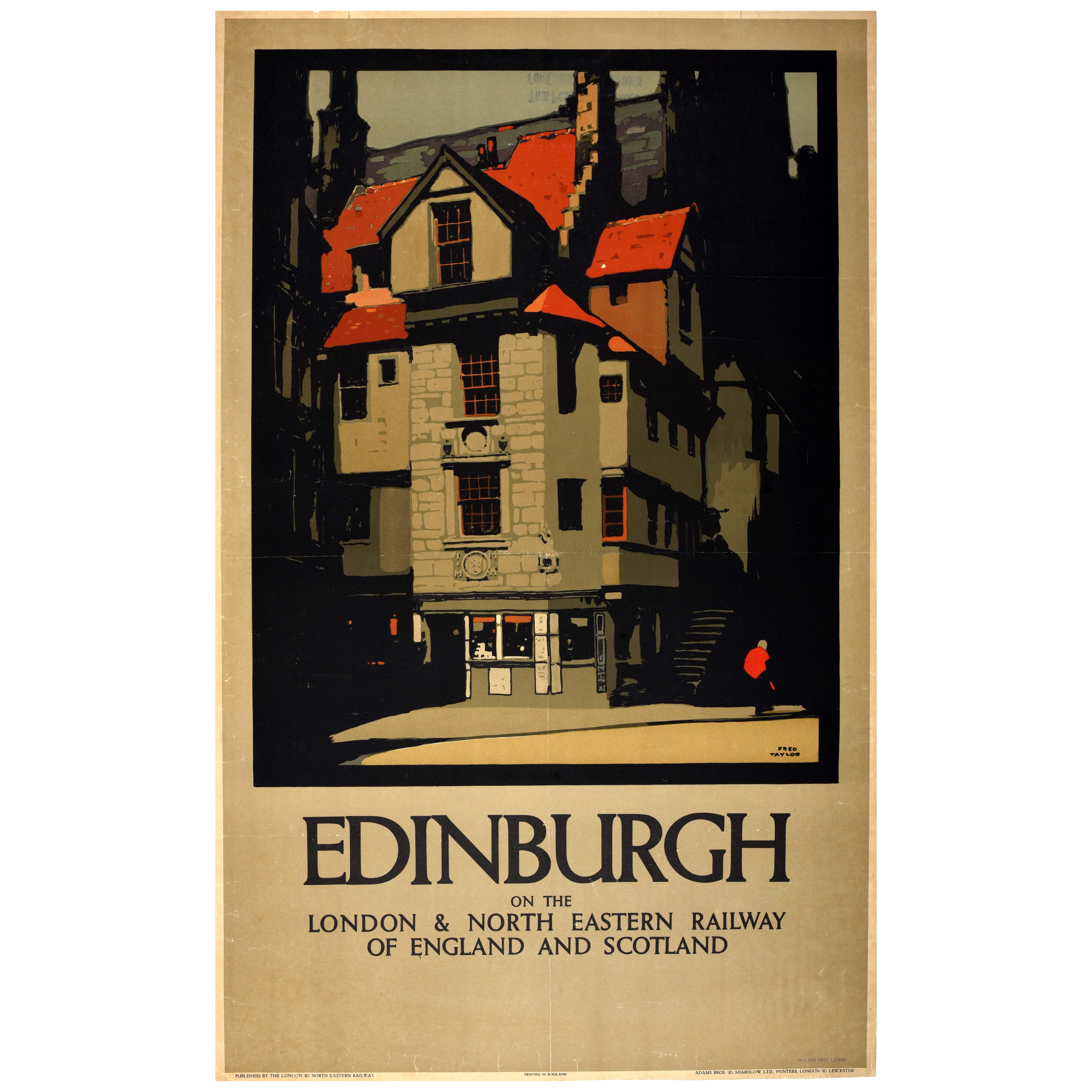 Poster originale di viaggio in treno d'epoca Edimburgo LNER Scozia Fred Taylor