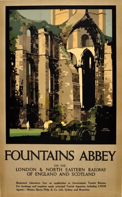 Manifesto originale d'epoca sui viaggi in treno: Fountains Abbey, Yorkshire, LNER, Fred Taylor