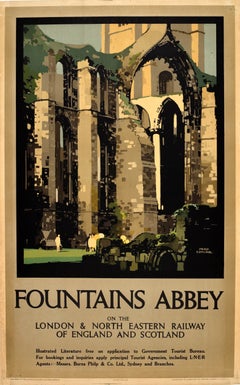 Manifesto originale d'epoca sui viaggi in treno: Fountains Abbey, Yorkshire, LNER, Fred Taylor