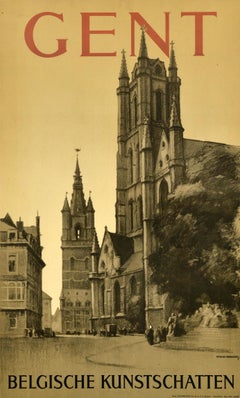 Poster originale d'epoca per il viaggio in treno Gand Tesori d'arte belgi Herman Verbaere