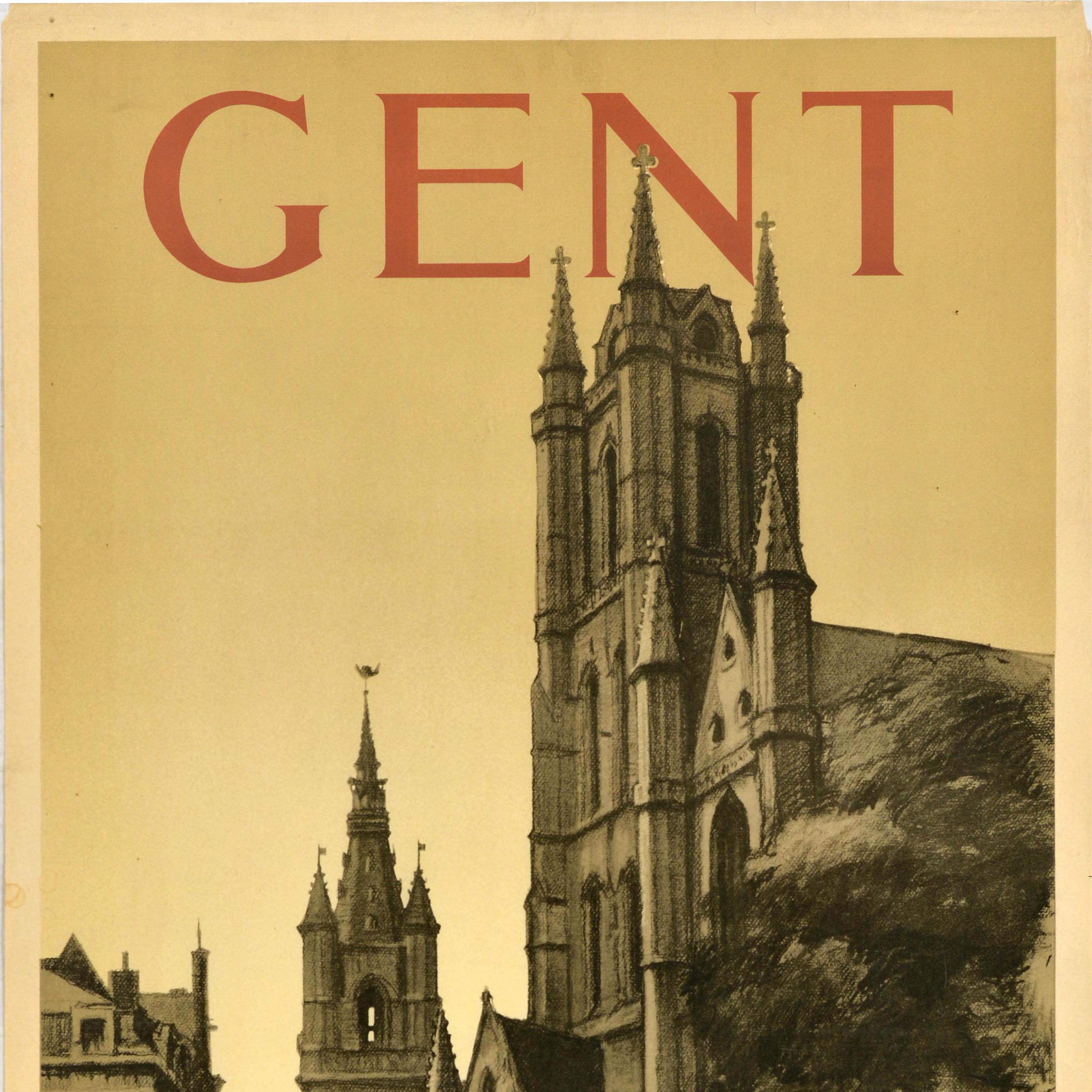 Belga Poster originale d'epoca per il viaggio in treno Gand Tesori d'arte belgi Herman Verbaere in vendita