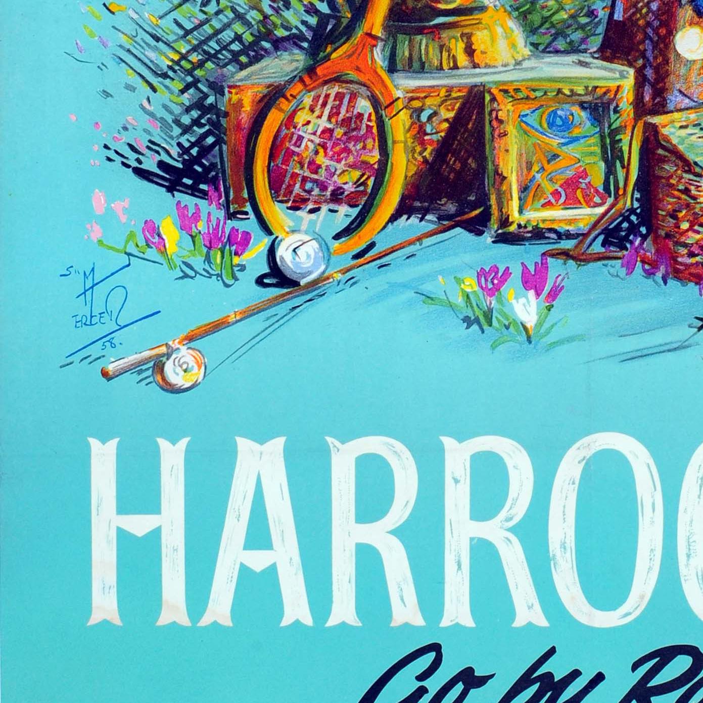 Metà XX secolo Poster originale d'epoca per il viaggio in treno Harrogate British Railways Yorkshire Regno Unito in vendita