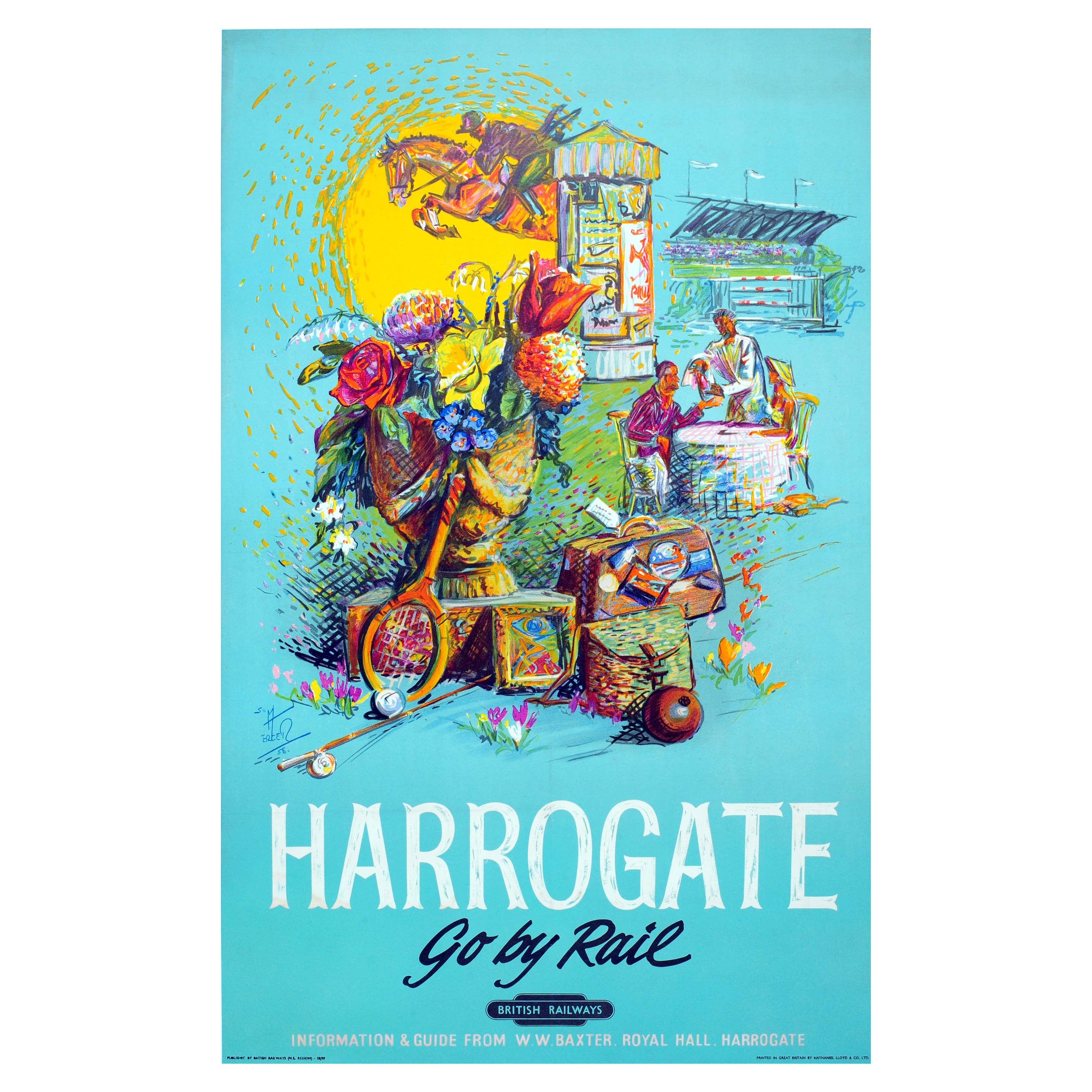 Póster original vintage de viaje en tren Harrogate British Railways Yorkshire Reino Unido