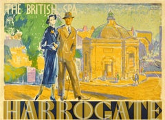 Póster original vintage de viaje en tren Harrogate British Spa LNER Austin Cooper