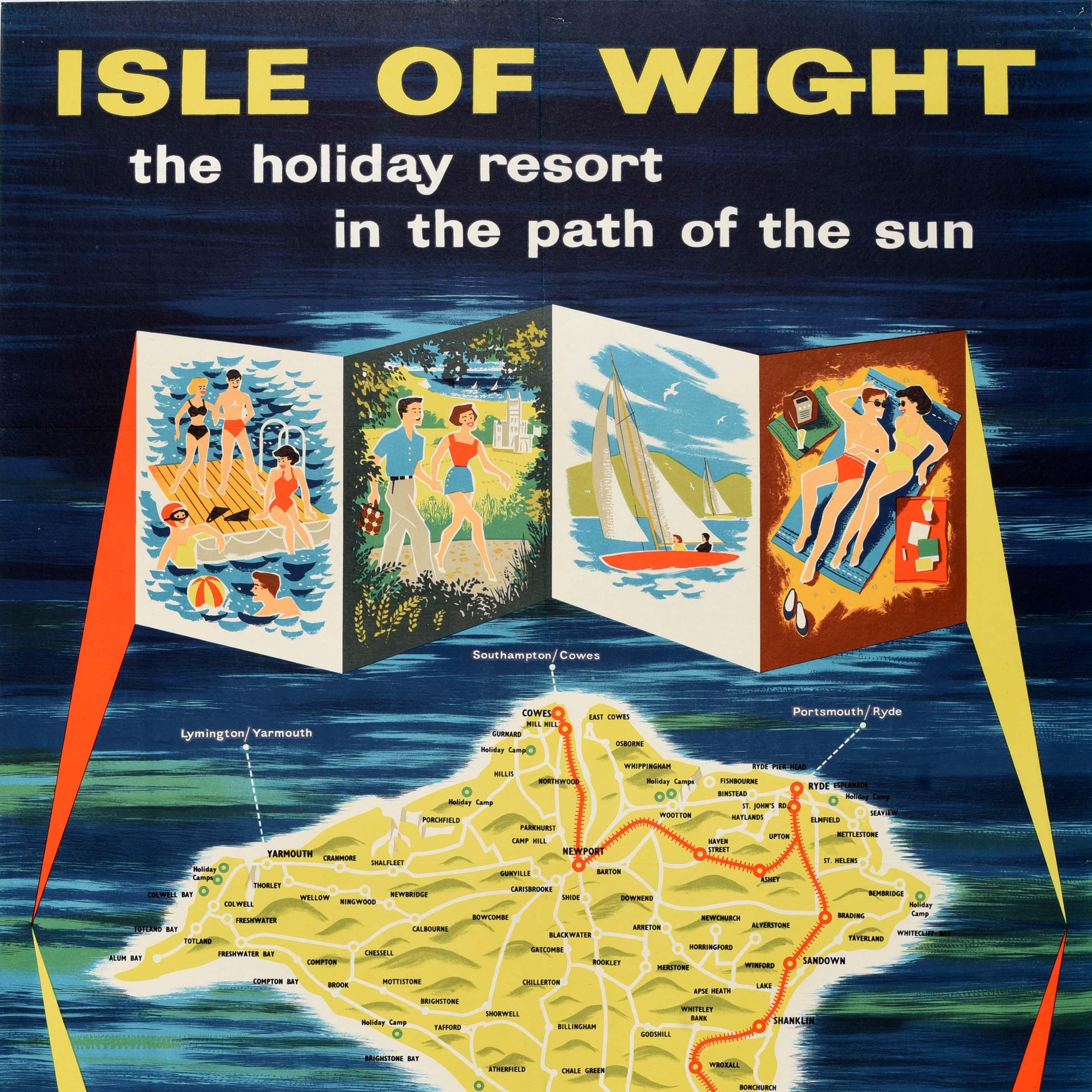 Mid-Century moderno Poster originale d'epoca per i viaggi in treno Isle of Wight Holiday British Railways in vendita