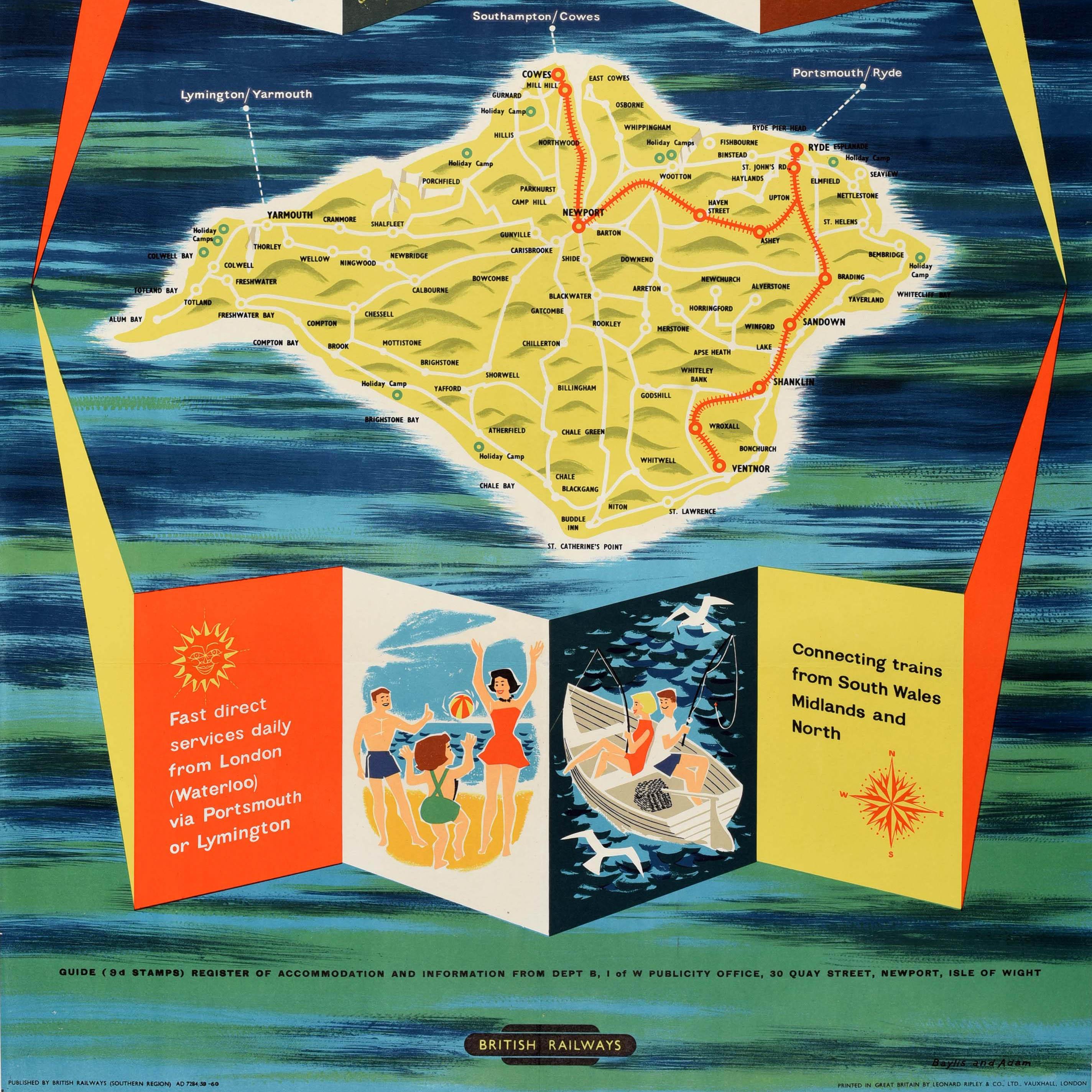 Britannico Poster originale d'epoca per i viaggi in treno Isle of Wight Holiday British Railways in vendita