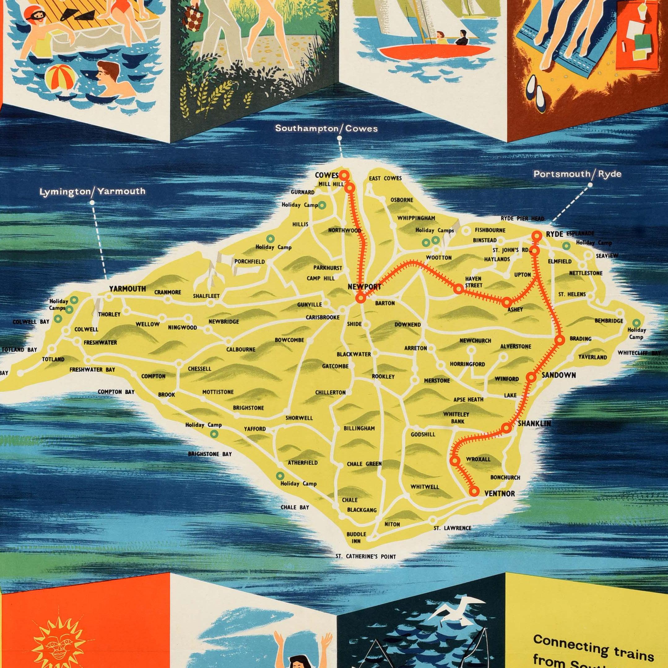 Carta Poster originale d'epoca per i viaggi in treno Isle of Wight Holiday British Railways in vendita