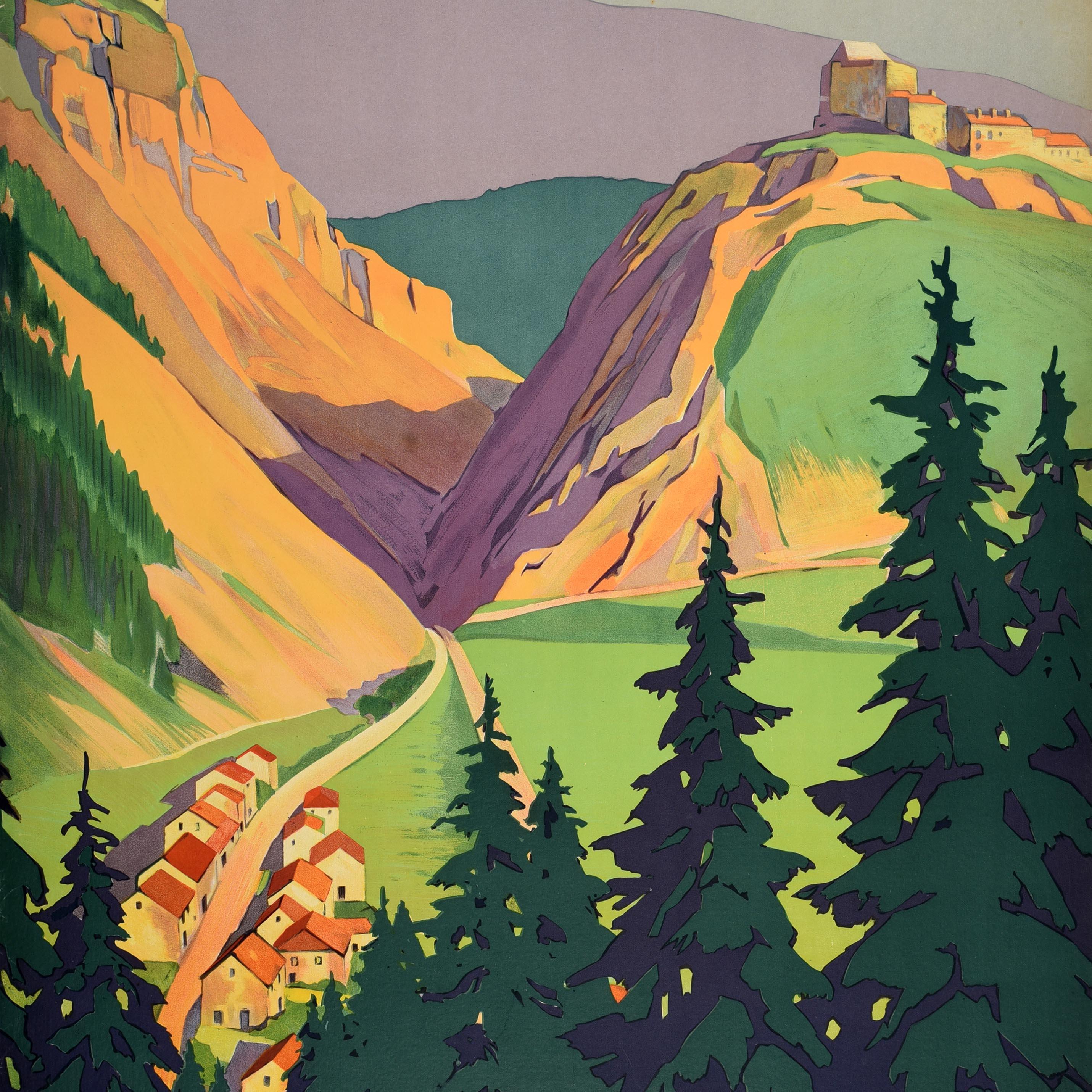 Cartel de viaje original de época - Jura Environs De Pontarlier / Alrededores de Pontarlier - emitido por el ferrocarril PLM París Lyon Mediterranee con un impresionante diseño del notable artista francés Roger Broders (1883-1953) que representa