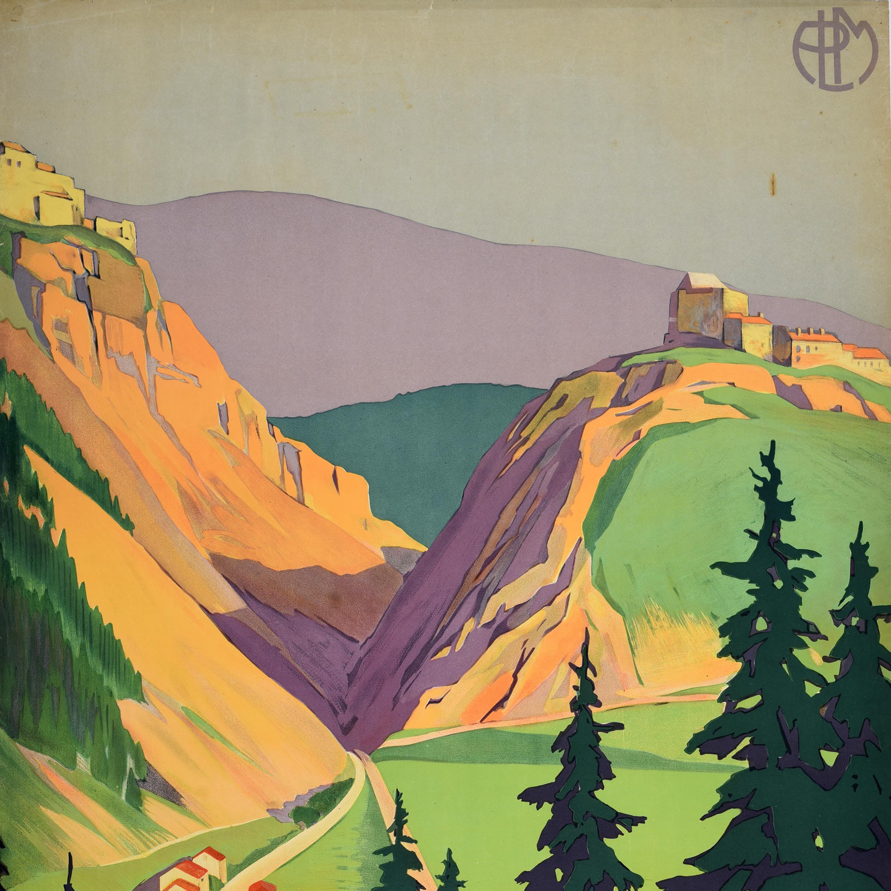 Póster de viaje en tren original de época Jura Pontarlier Roger Broders PLM Ferrocarril Francés en venta