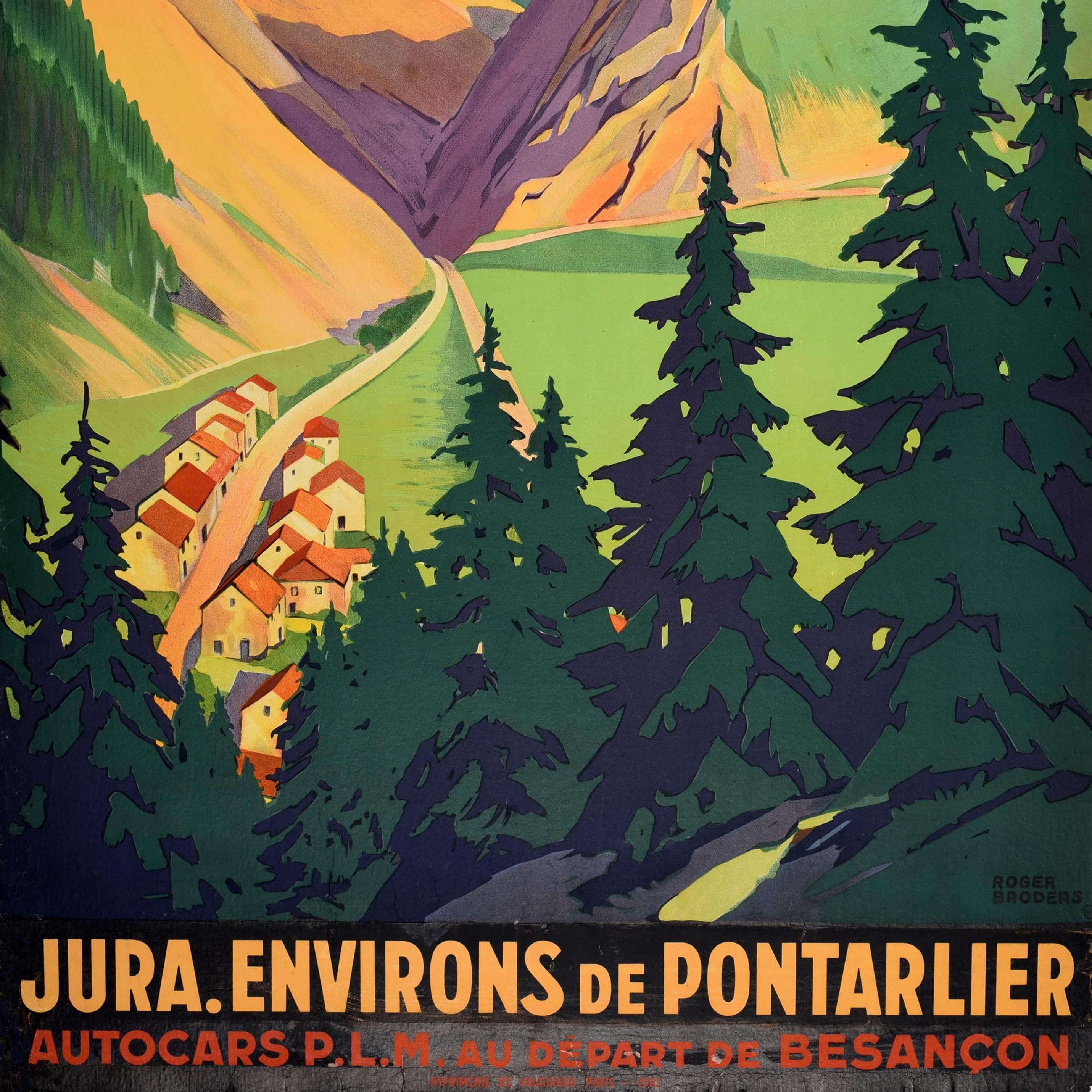 Póster de viaje en tren original de época Jura Pontarlier Roger Broders PLM Ferrocarril en Bueno estado para la venta en London, GB