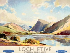 Cartel original vintage de viaje en tren: Loch Etive, Tierras Altas occidentales de Escocia