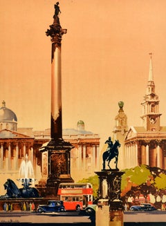 Original Vintage Train Travel Poster London Trafalgar Square Claude Buckle
