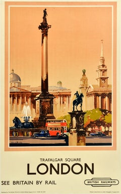 Original Vintage Train Travel Poster London Trafalgar Square Claude Buckle